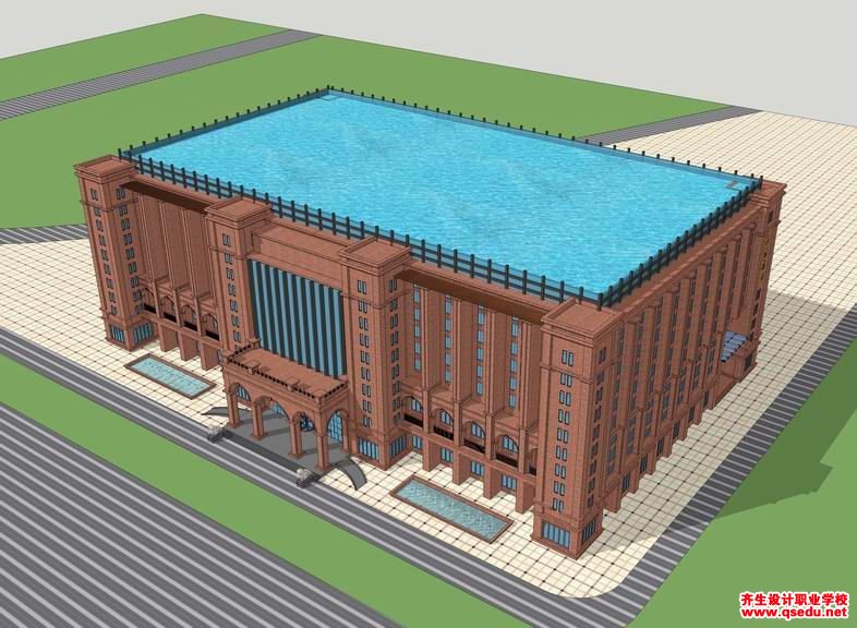 草圖大師辦公類模型23：紅磚圖書館建筑模型